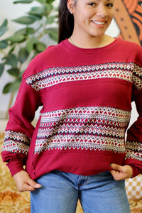 Oversized Contrast Knit Top in Wine