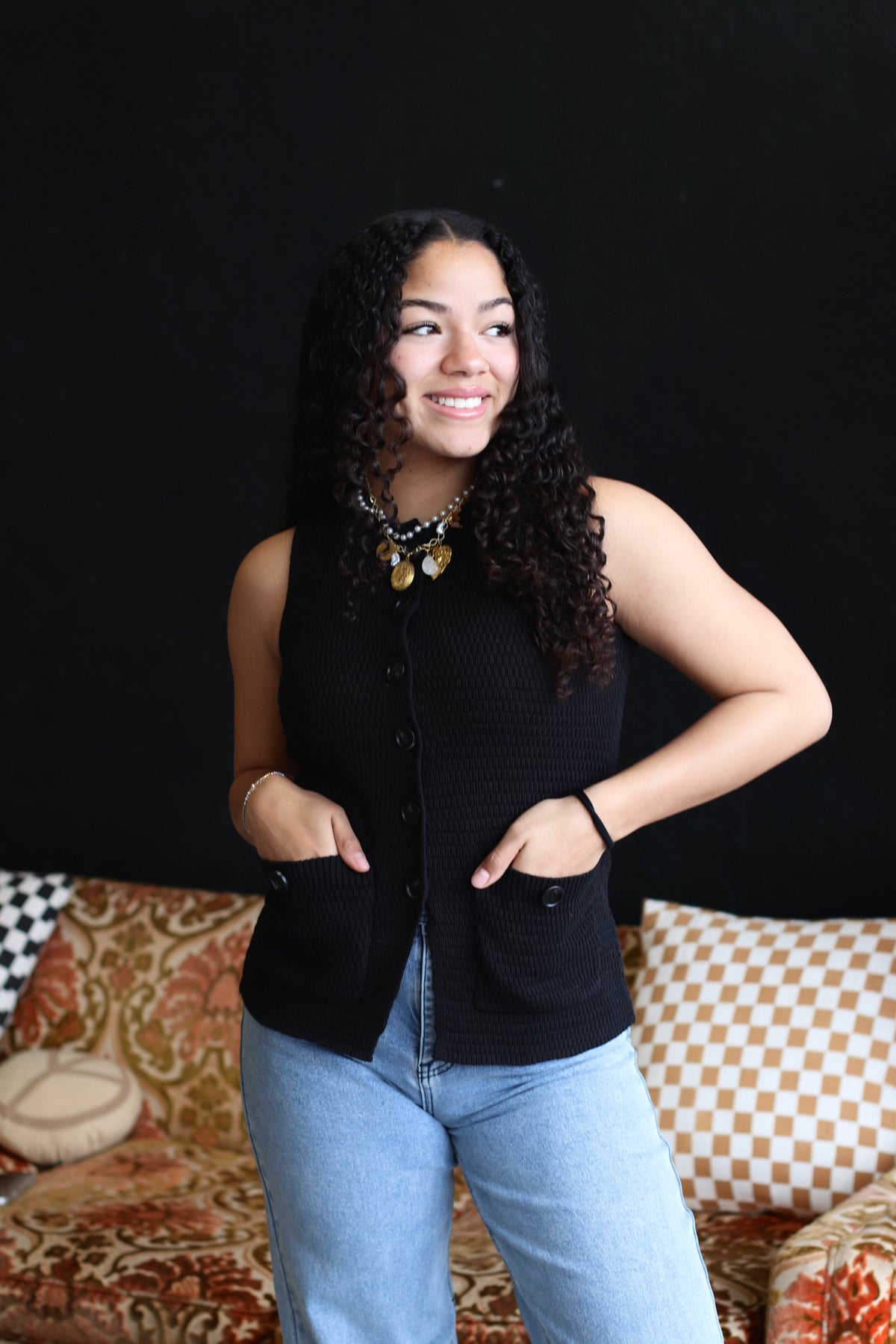 Stephanie Split Hem Knit Vest in Black