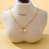 Pave Horseshoe & Pearl Drop Charm Necklace