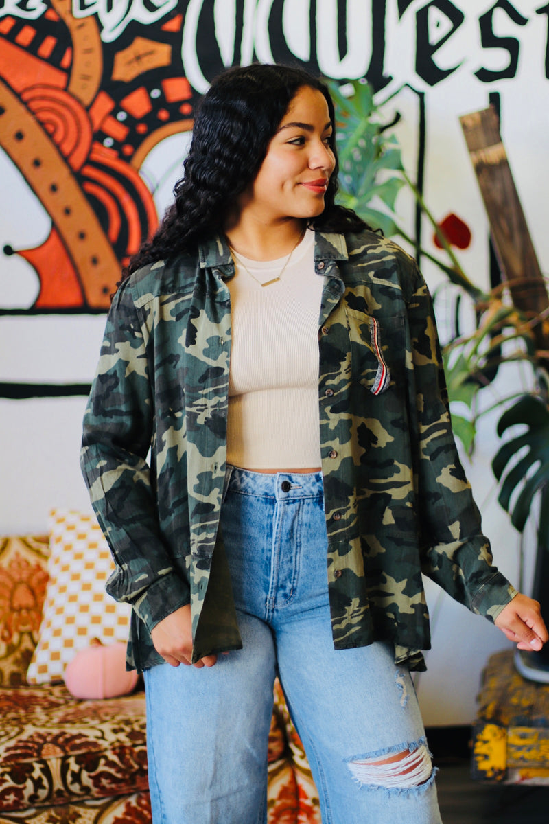 Camo Print Long Sleeve Top
