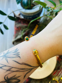 Inlaid Stone 18K GP Spiral Cuff + Malachite