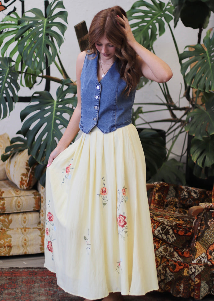 Isabella Yellow Pleated Midi Skirt