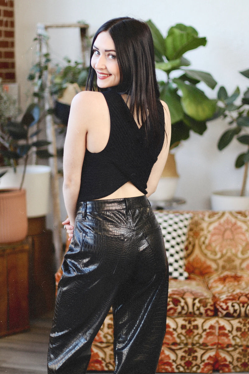 Halle Black Pleather Pants