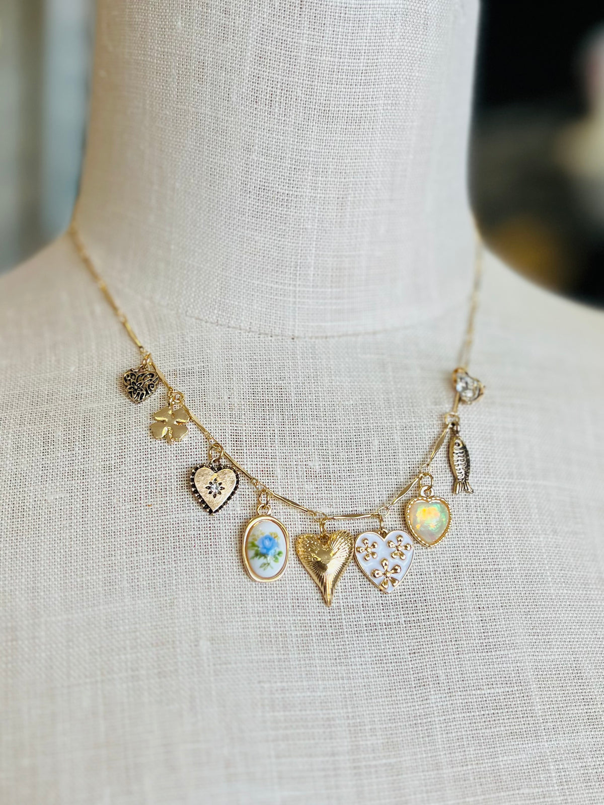 Girly Heart & Fish Charm Necklace