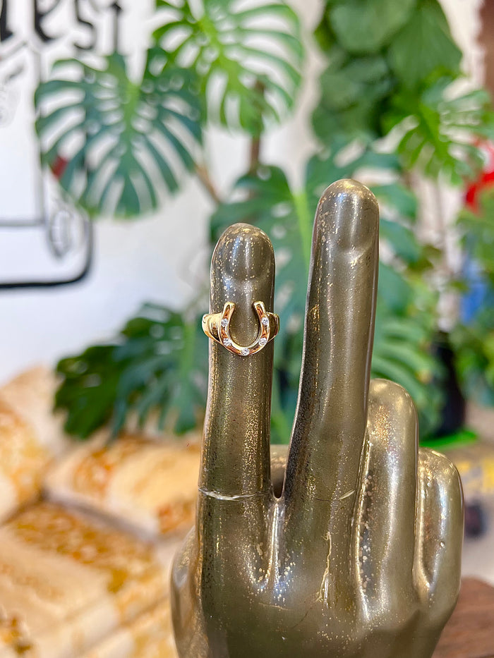 Zircon Inlaid Adjustable Horseshoe 18K Gold Plated Ring