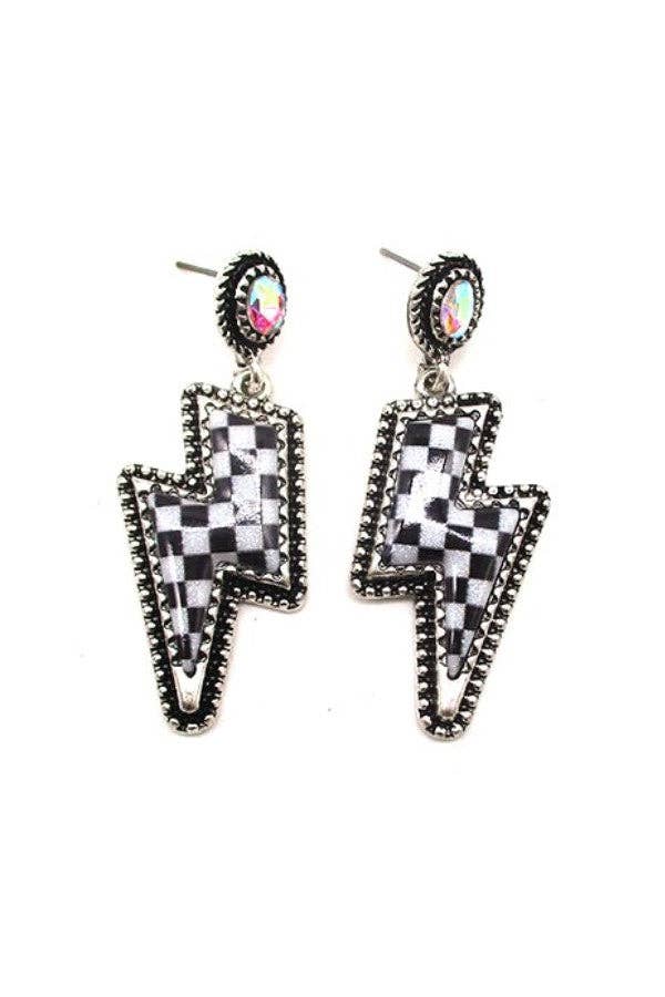 CHECKER THUNDER BOLT DANGLE EARRINGS: TURQUOISE