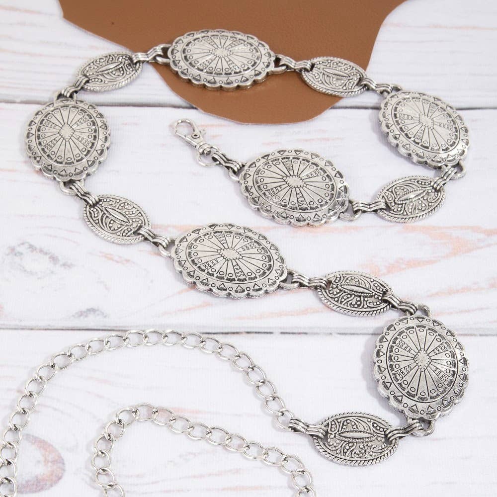 Oval Western Concho Disc Chain Belt