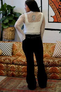 Black High-Rise Flares w/ Studs