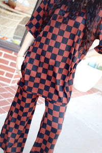 Mocha Checkered Pant Set