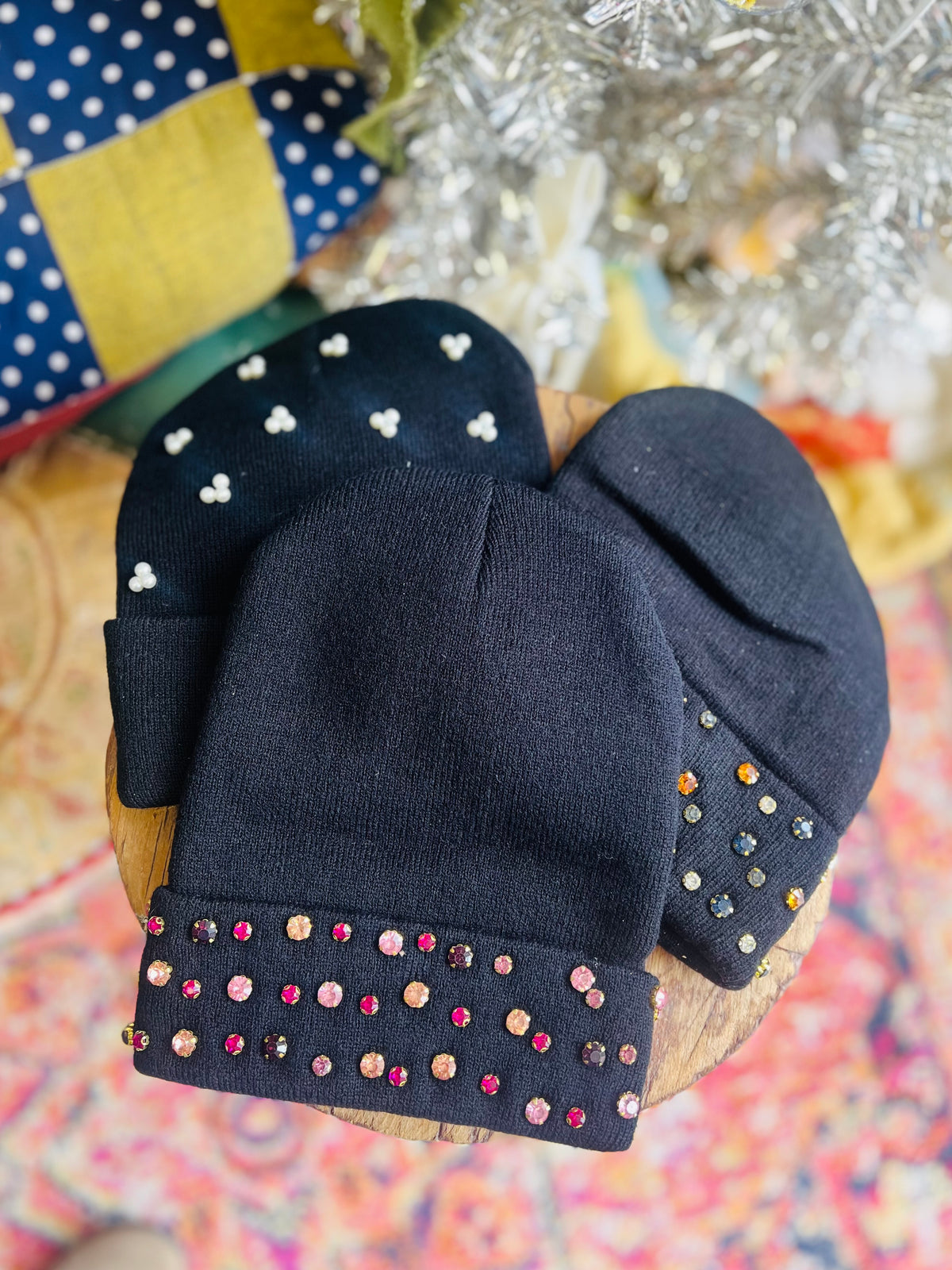 Black Jeweled Beanie + 3 styles
