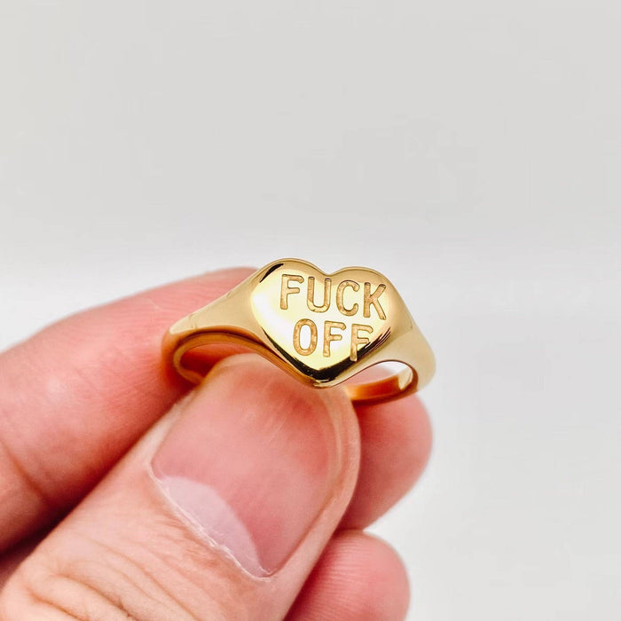 F*ck Off Heart-shaped 18K Gold Plated Ring
