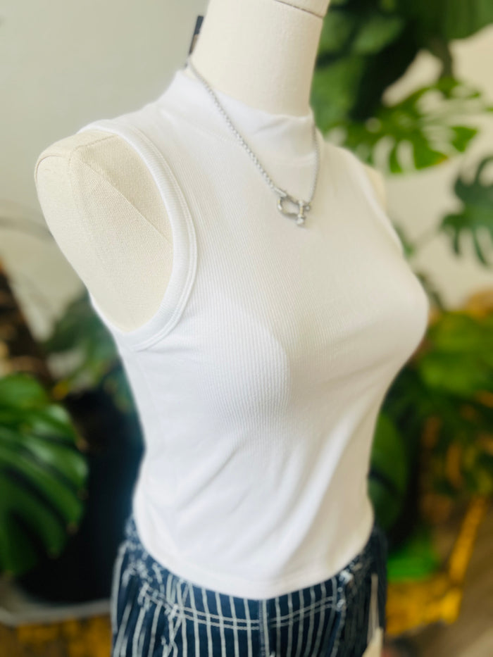 Soft Mock Neck Tank + White