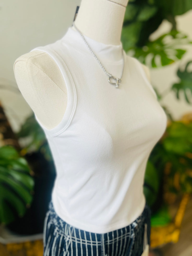 Soft Mock Neck Tank + White