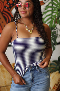 Meredith Navy Striped Spaghetti Strap Top