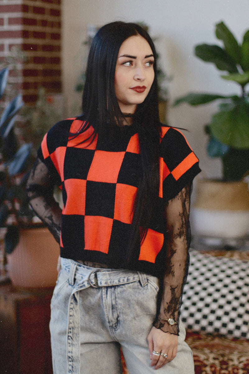 Catch a Vibe Checkered Knit Top