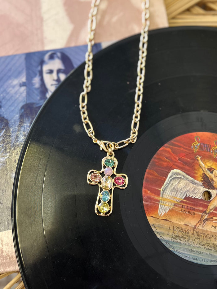 Multi-Colored Crystal Cross Necklace