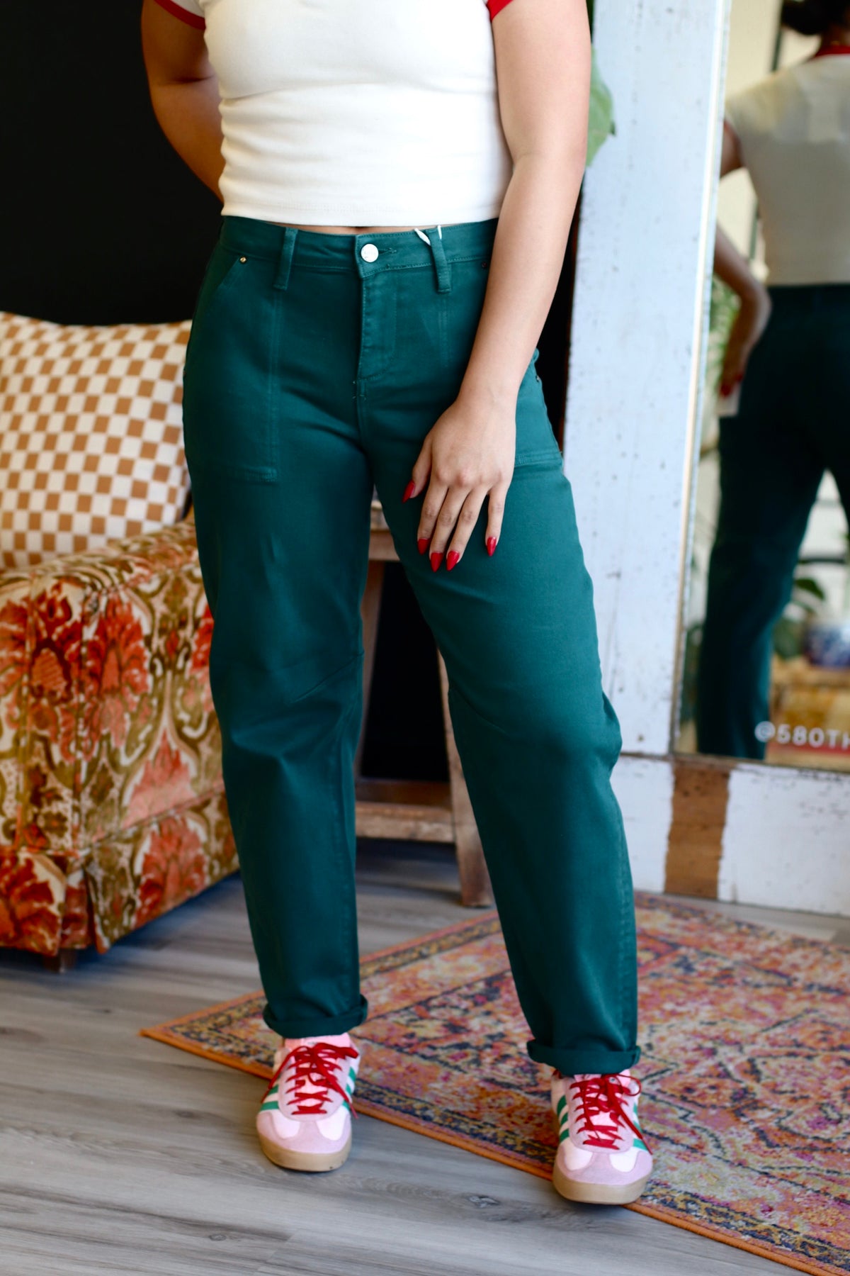 Lucky Green Cropped Barrel Pants