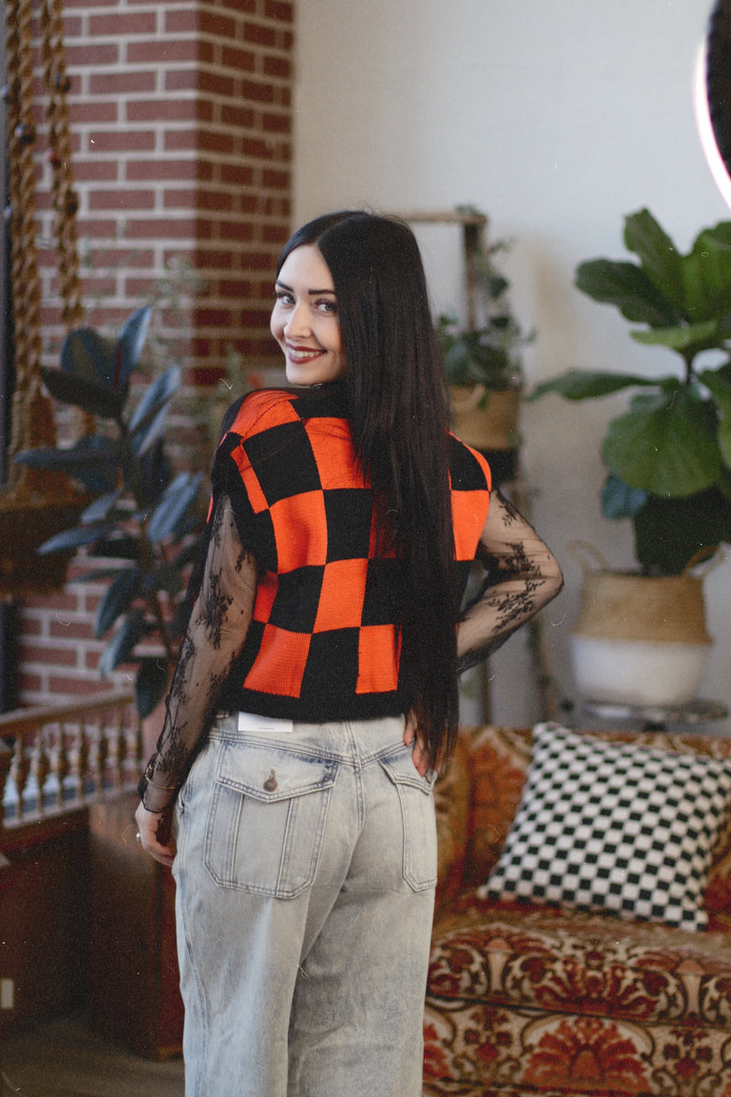 Catch a Vibe Checkered Knit Top