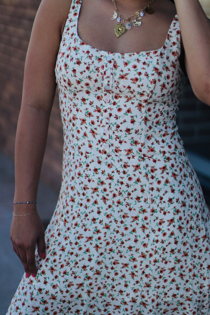 Indie Floral Mini Dress in Cream