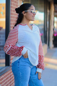 Cream Floral & Stripe Casual Knit Top