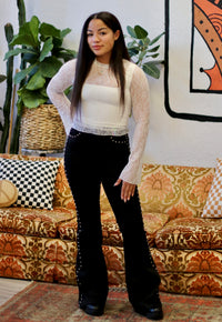 Black High-Rise Flares w/ Studs