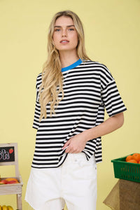 Andi Striped Blue Neckline Top