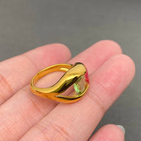 Pink & Green Stone Hollow 18K Gold Plated Ring