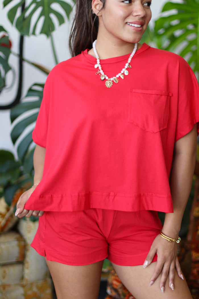 580 Friday - Lexi Boxy Short Set in Ruby