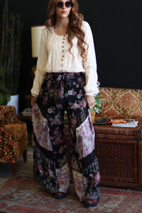 Penelope Patchwork Wide Leg Pants + Black
