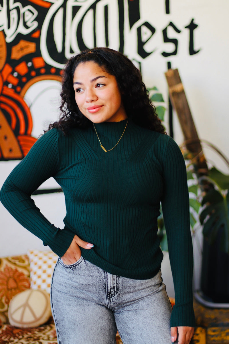 Fitted High Neck Sweater + Hunter Green