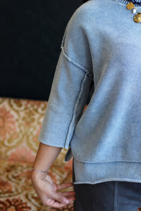 Quarter Sleeve Knit Sweater Dusty Blue