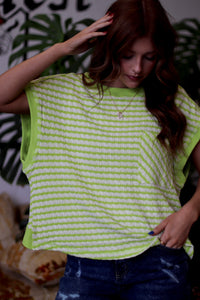 580 Lime Striped Open Back Top