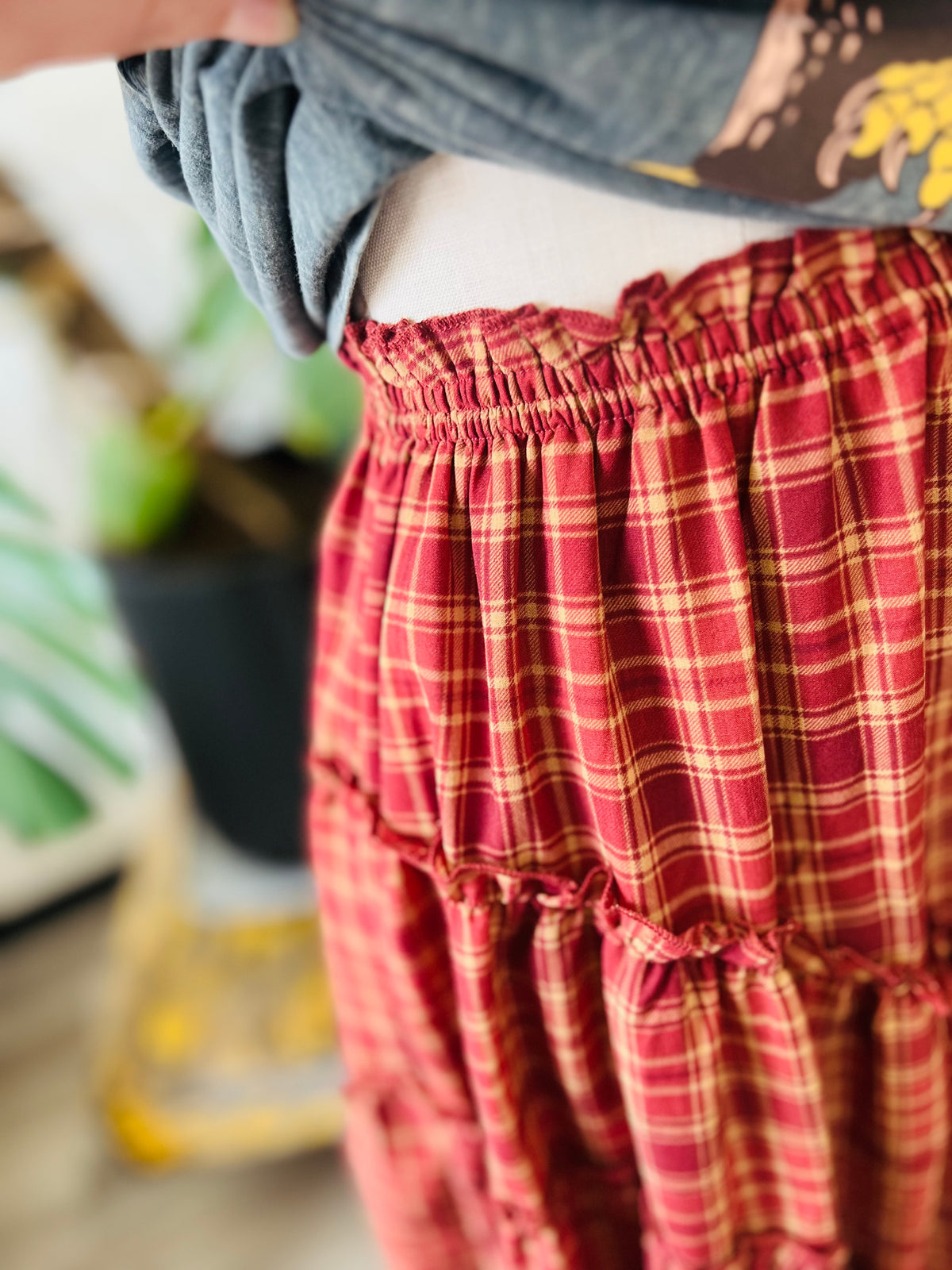 Apple Cider Plaid Midi Skirt