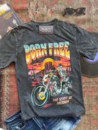 Born Free Black Mineral Wash Graphic Tee