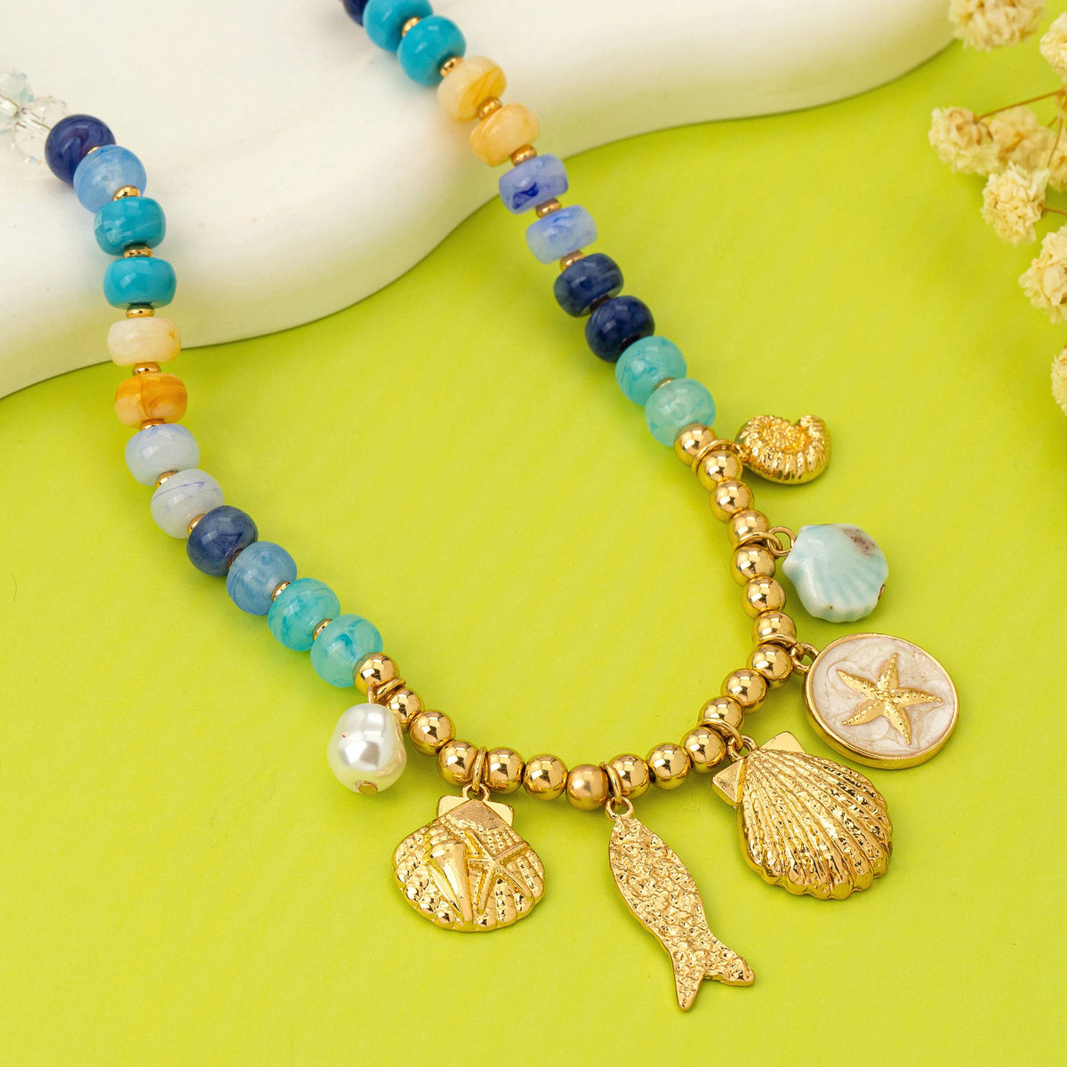 Nautical Blue Beaded Sealife Charm Necklace