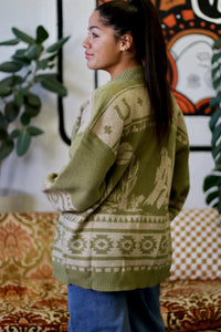 Oversized Western Knit Sweater Cardigan Olive