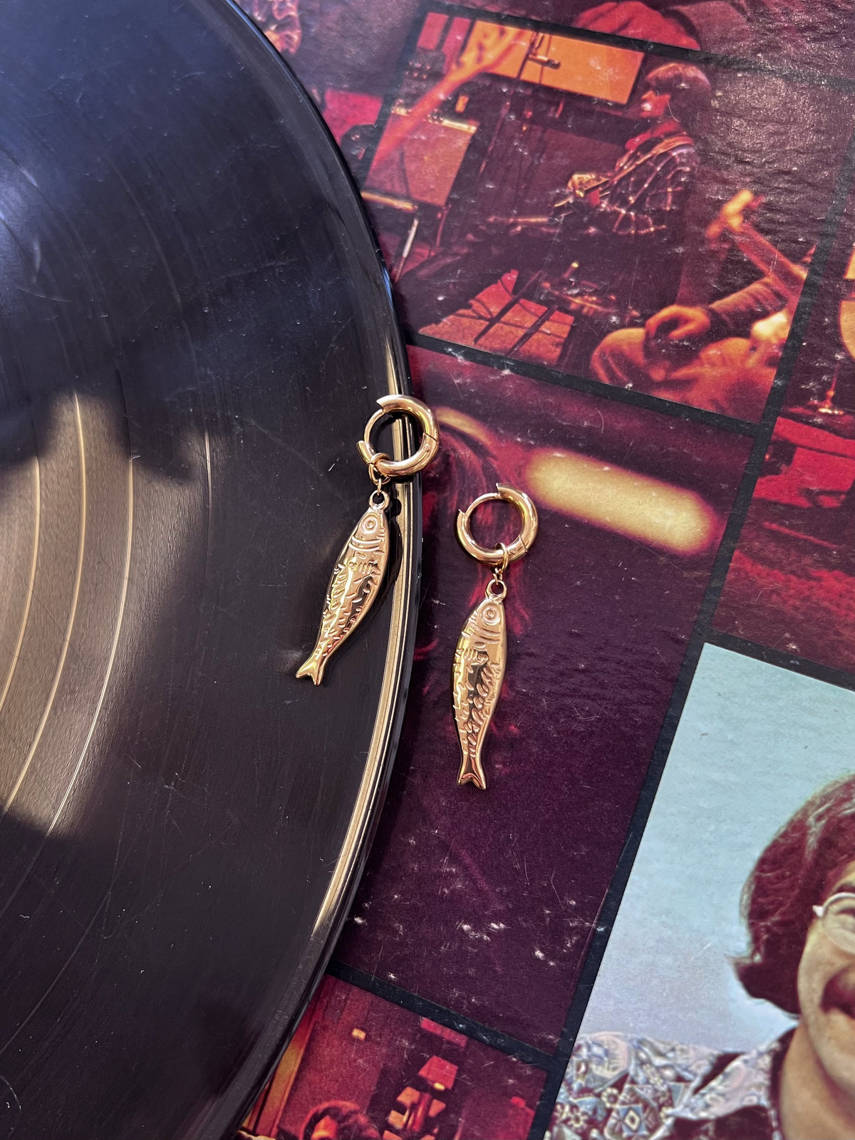 Fish Charm 18K Gold Plated Huggie Earrings