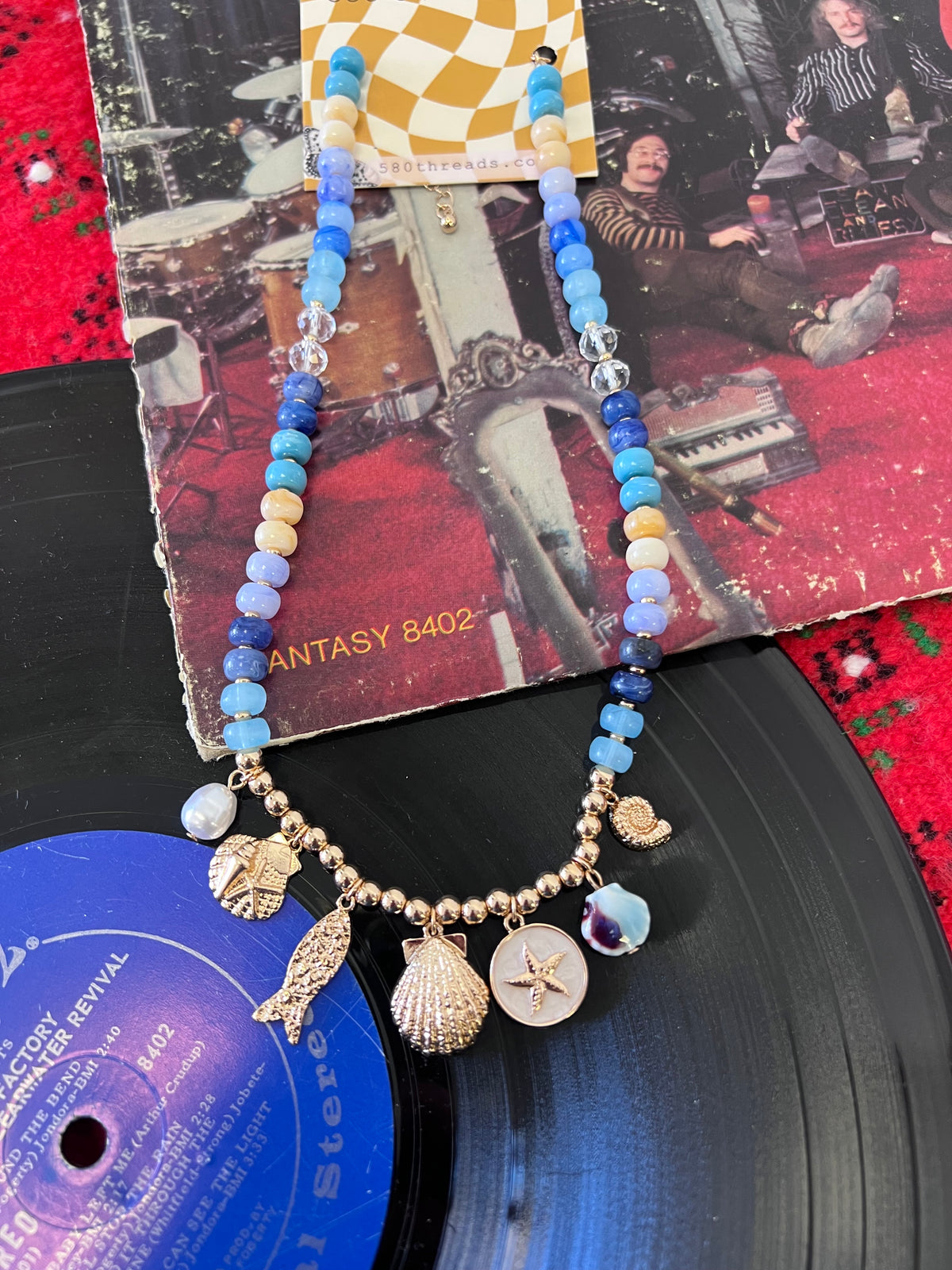 Nautical Blue Beaded Sealife Charm Necklace