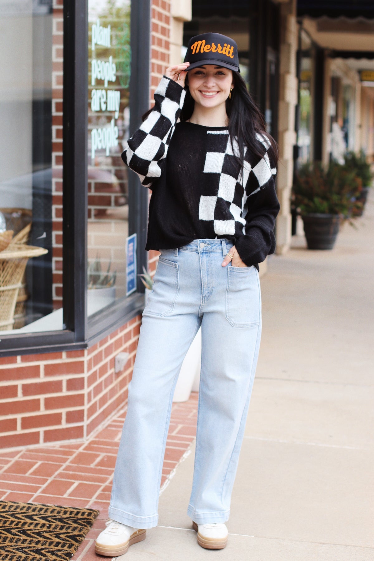 Charlee Checkered Sweater + Black