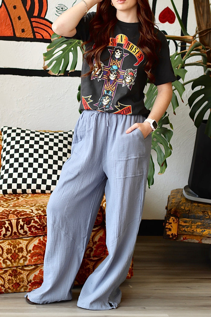 Gauze Wide Leg Pants in Denim
