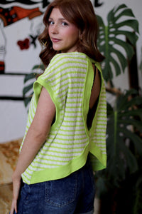 580 Lime Striped Open Back Top