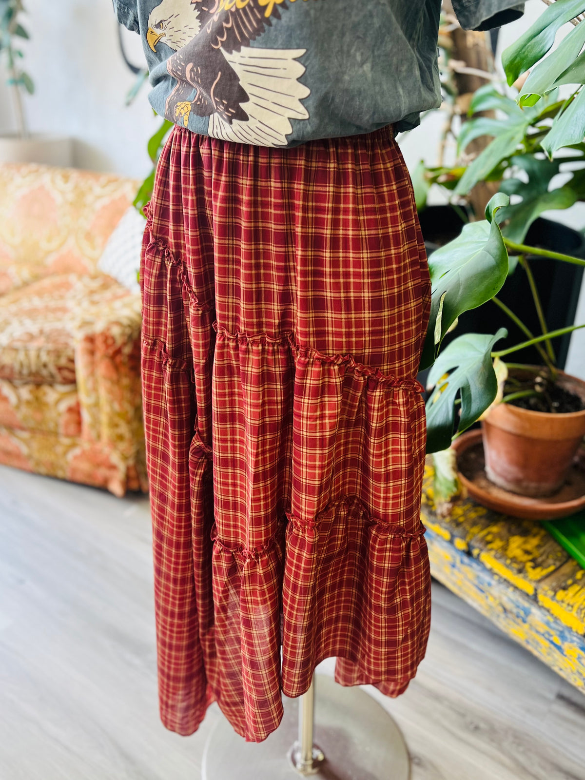 Apple Cider Plaid Midi Skirt