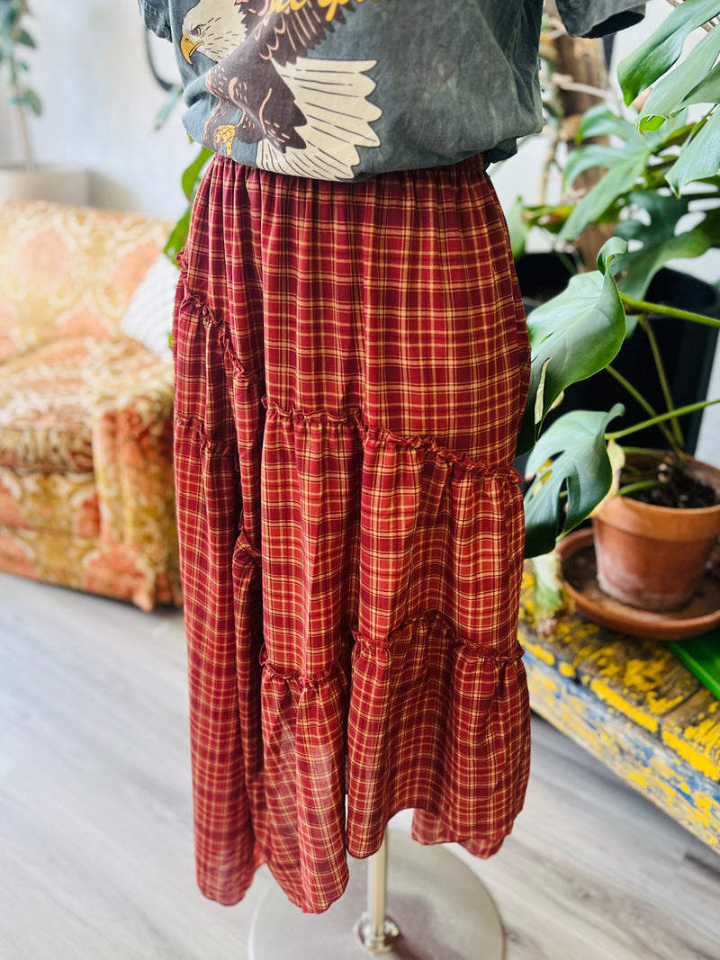 Apple Cider Plaid Midi Skirt