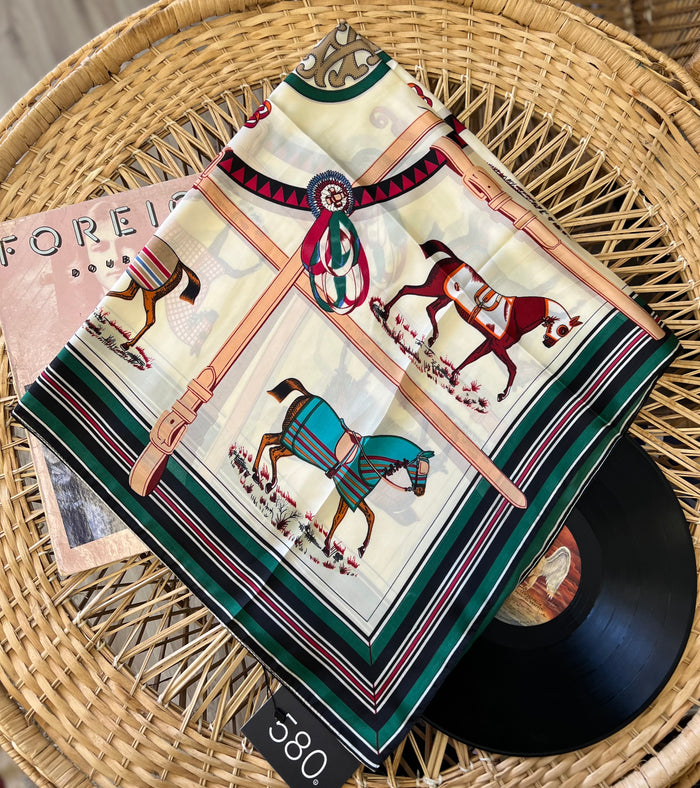 XL Horse Print Silk-Style Bandana