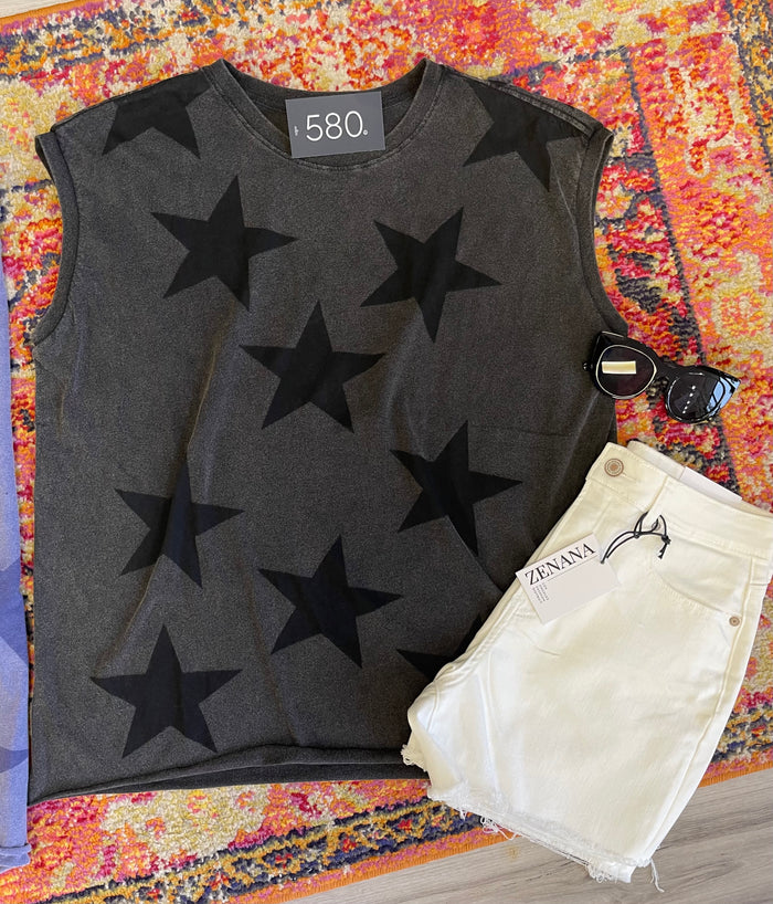 Star Muscle Tee in Black