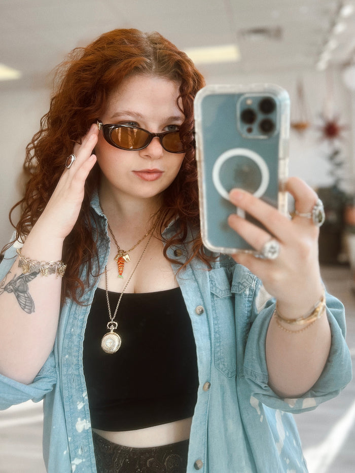 90s Slim Oval Nararow Women Fashion Sunglasses