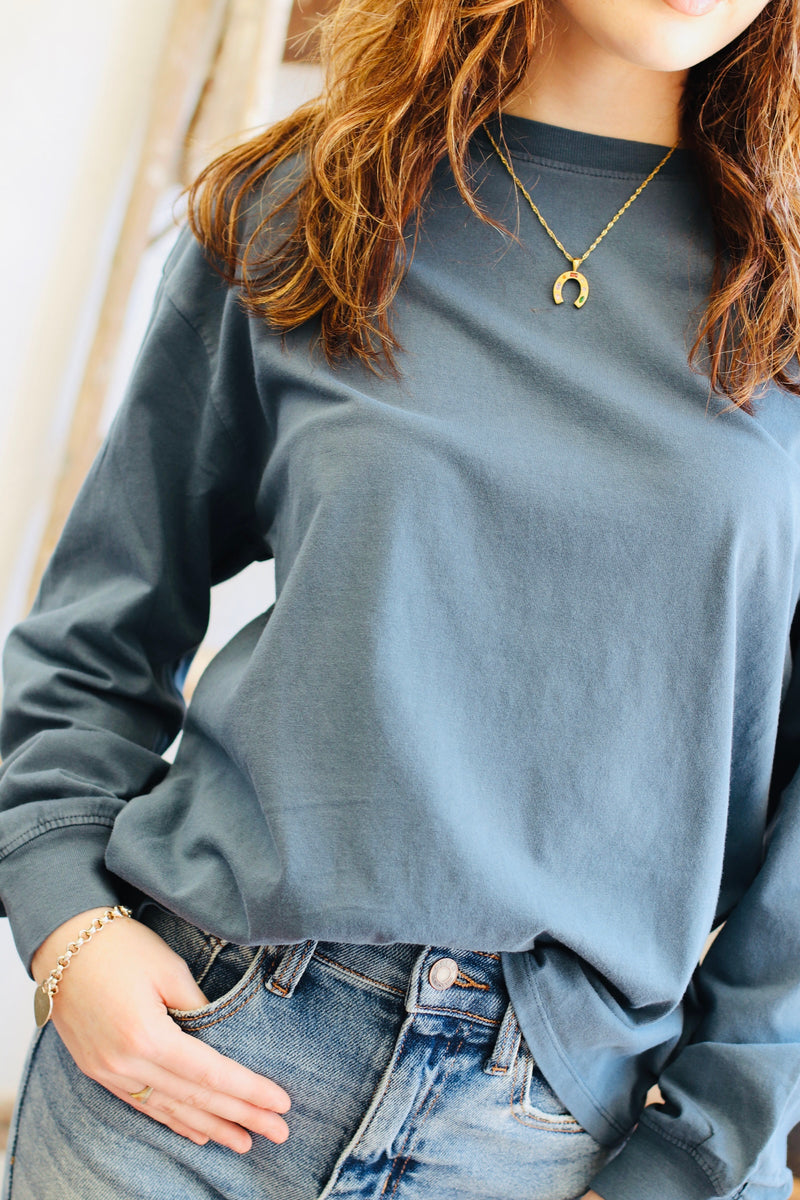 Basic Long Sleeve Top + Navy