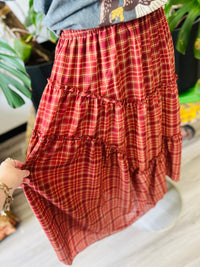 Apple Cider Plaid Midi Skirt
