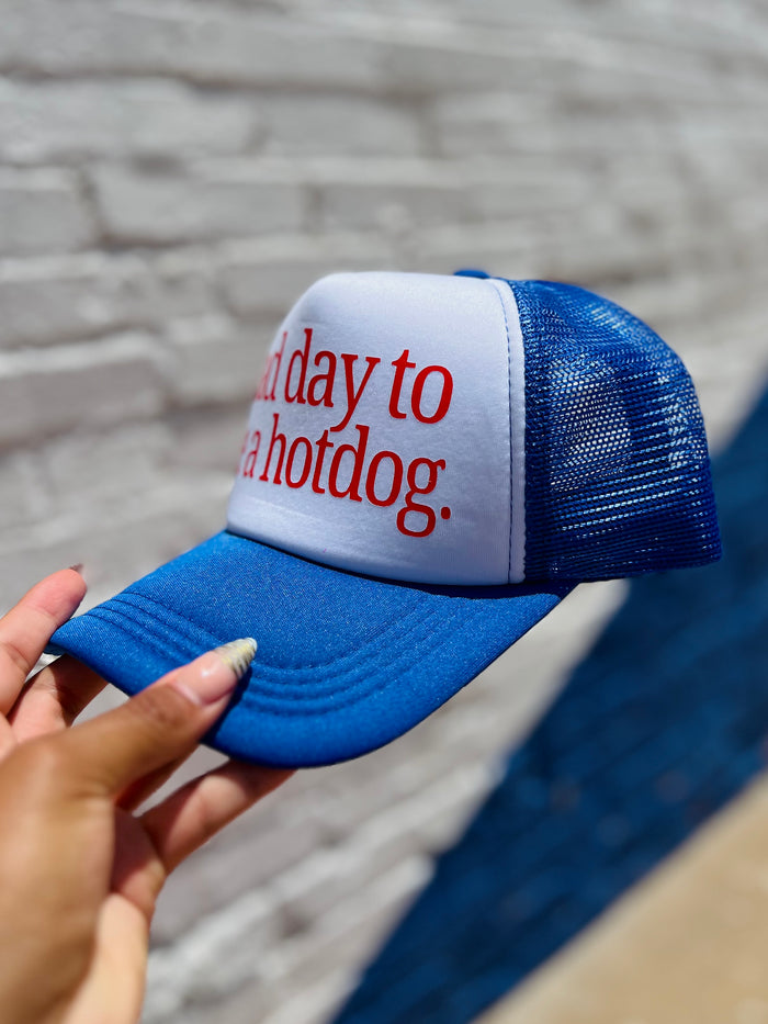 580 Trucker Hat + Blue Hot Dog