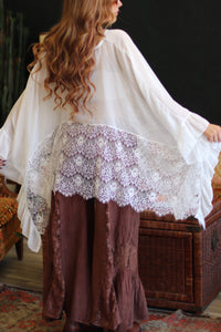 Stevie V-Neck White Sheer Batwing Top
